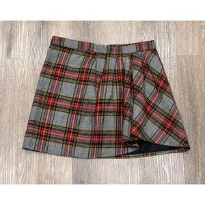J Crew Pleated Mini Skirt 4 Wool Plaid Gray Preppy Asymmetrical Academia